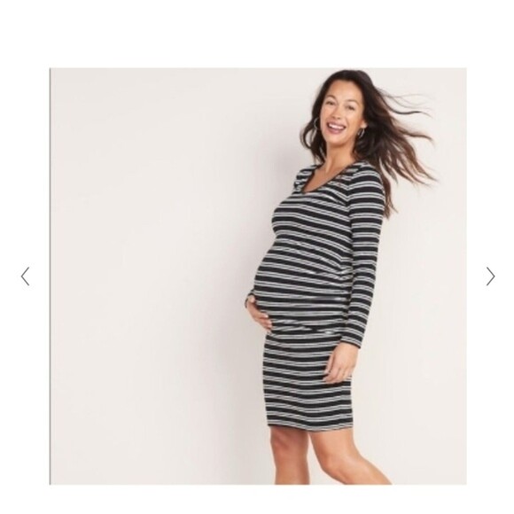 Old Navy Maternity Dress Women Small Stripes Midi Length Black & White S **NEW** - Picture 7 of 7